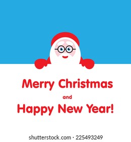Santa peeping from behind the text. vector illustration