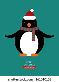 santa penguin greeting vector/illustration
