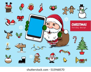 Santa with phone set icons