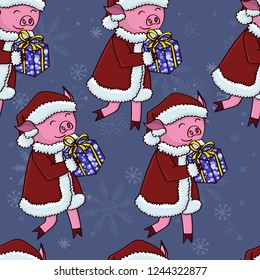Santa pig with gifts pattern