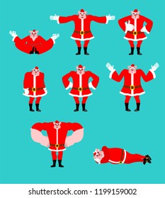 Santa Pig set pose. Good and evil. Cheerful and sad. Yoga and stupid. Christmas piggy 