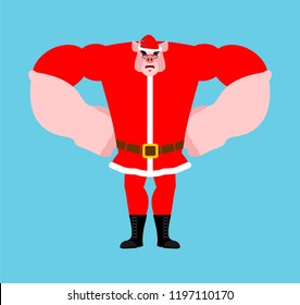 Santa Pig Strong Cool serious. Christmas grandfather emoji. New Year strict. Vector illustration