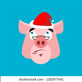Santa Pig surprised  Emoj. Christmas amazementi emotion avatars. Farm animal amaze