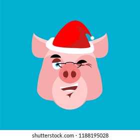Santa Pig Winks Emoji. Jolly Piggy. Christmas avatars