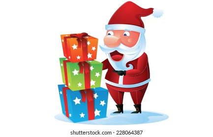 Santa with a pile of gift box in Christmas 