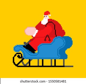 Santa pixel art. 8 bit Christmas and New Year Vector Illustration