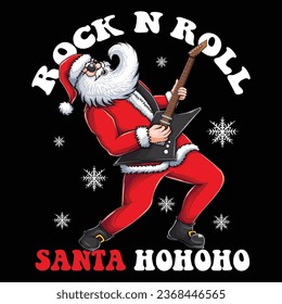 Santa play guitar rock and roll t shirt design vector illustration for your company or brand