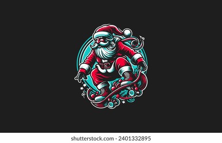 santa playing skateboard on mountain vector flat design