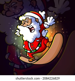 The santa is playing the snowboarding esport logo design of illustration