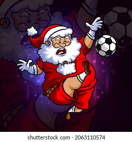 The santa plays the football esport mascot design of illustration