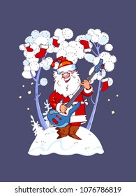 Santa plays guitar on new Year's eve.