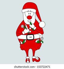 Santa with pockets full of candies - vector christmas illustration