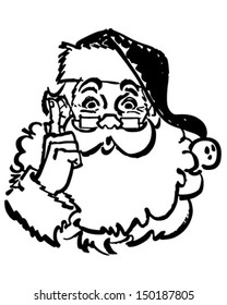 Santa Pointing Up - Retro Clip Art Illustration