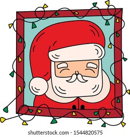 Santa portrait vector illustration. Cute hand drawn christmas isolated cartoon character. Winter holiday greeting card design. Xmas sketch drawing.