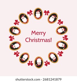 Santa portrait Wreath Vector Illustrations Interior Painting on the Theme of Christmas and New Year