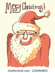 Santa portrait.Vector color hand drawn christmas illustration with text