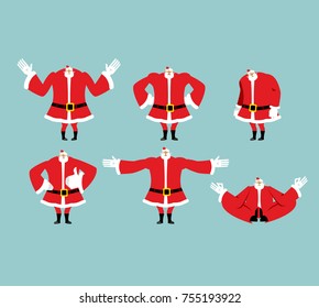 Santa pose set. Santa Claus collection. Good and evil. Cheerful and sad. Yoga and stupid. Christmas grandfather with beard and mustache isolated. Christmas 
