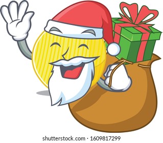 Santa potato chips Cartoon character design having box of gift