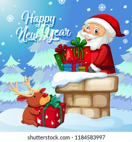Santa with present on christmas template illustration