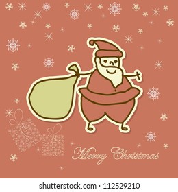 Santa with present on red background
