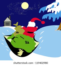 Santa with presents on sleigh