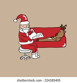  Santa psychiatrist reindeer cartoon vector