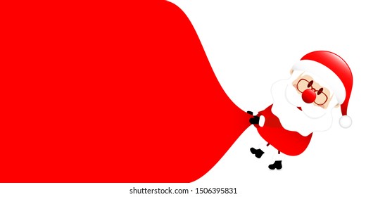 Santa Pulling Gift Bag Backwards White Background