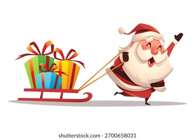 Santa Pulling Sleigh cheio de presentes de Natal