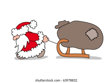 Santa pulling a sleigh with a sack