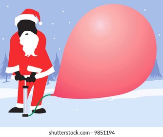 Santa pumping air to a balloon	