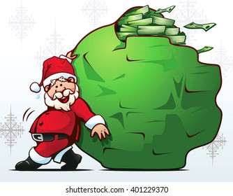 Santa is pushing a sack full of money! Could you write down your wish list on that bag? Merry Christmas to you all!