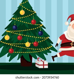 Santa schenkt dem Baumkarikatur Geschenk