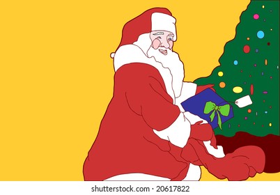 Santa Putting presents under the tree