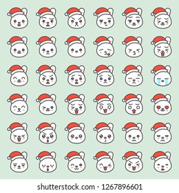 Santa rabbit emotion face in various expession, editable stroke icon