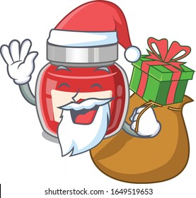 Santa raspberry jam Cartoon character design having box of gifts