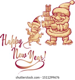 Santa and Rat, a symbol of the upcoming 2020 on the eastern calendar. Vector illustration