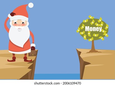 Santa Reaching Money Konzept Flache Vektorgrafik Illustration