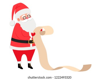 Santa Reading Present List, Vector Icon On White Background