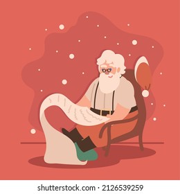 Santa reading wish list on chair