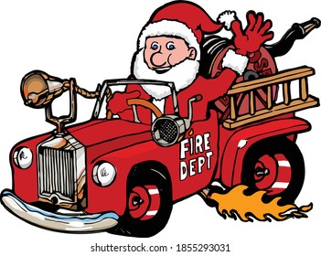 Santa really knows how to end a parade.  This illustration has old Saint Nick driving around in his firetruck ringing his brass bell. 