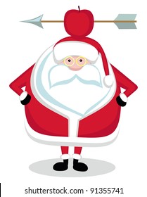 Santa With Red Apple and Arrow on Head. Vector