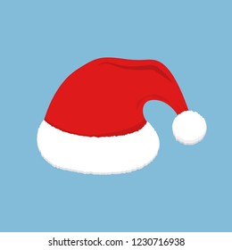 Santa red hat. Christmas decoration. Flat style Santa cap. Holiday vector icon.