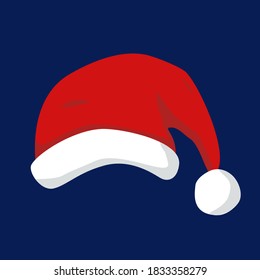 Santa red hat flat on a dark blue background. Vector illustration.
