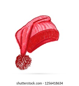 Santa red Hat Hand drawn Sketch on white background