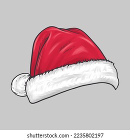 Santa red hat vector drawing. Hand drawn style vector illustration