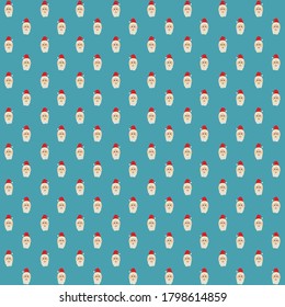santa with red hat white beard with blue background repeat pattern