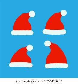 Santa red hats vector. Christmas santa clothes hat.