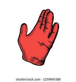Santa red mitten vector sketch engraving icon isolated on background. Hand drawn icon.