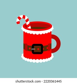 Santa red mug. Christmas red cup. New Year illustration.