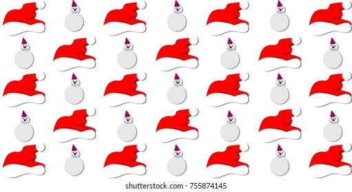 Santa red snow cap with snow man background decor.